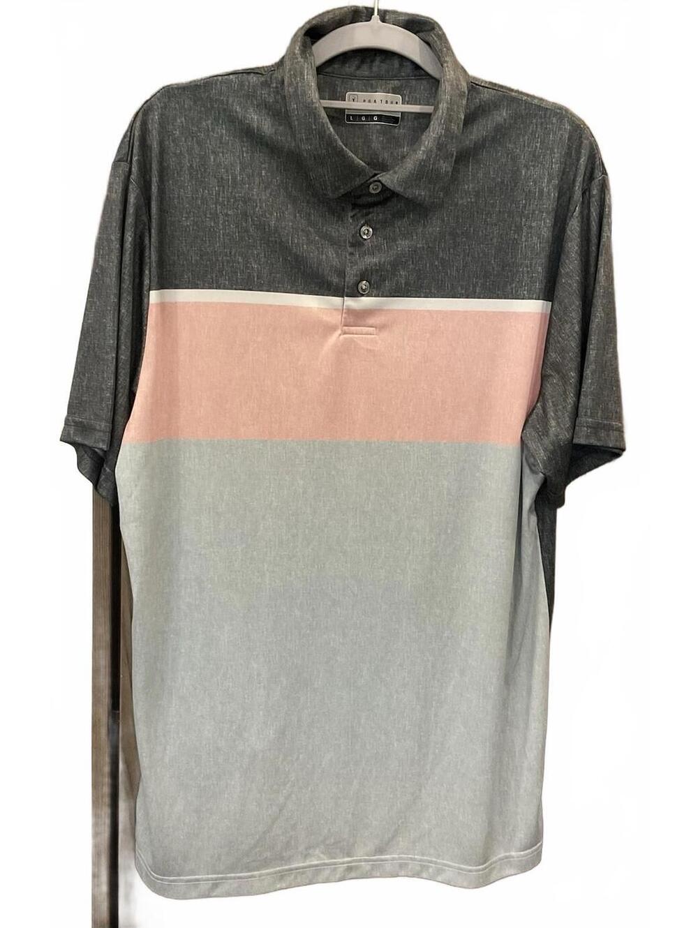 PGA Tour Mens Short Sleeve Polo Shirt Gray/pink Size L